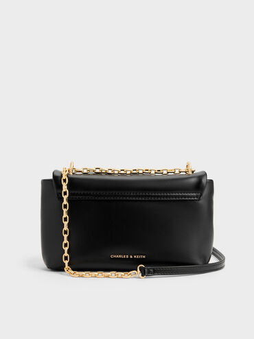 Halsey Ruched Chain Shoulder Bag, Black, hi-res