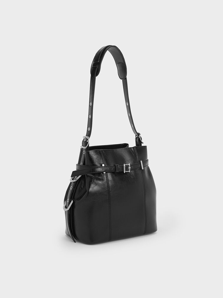 Bryna Belted Bucket Bag, Noir, hi-res