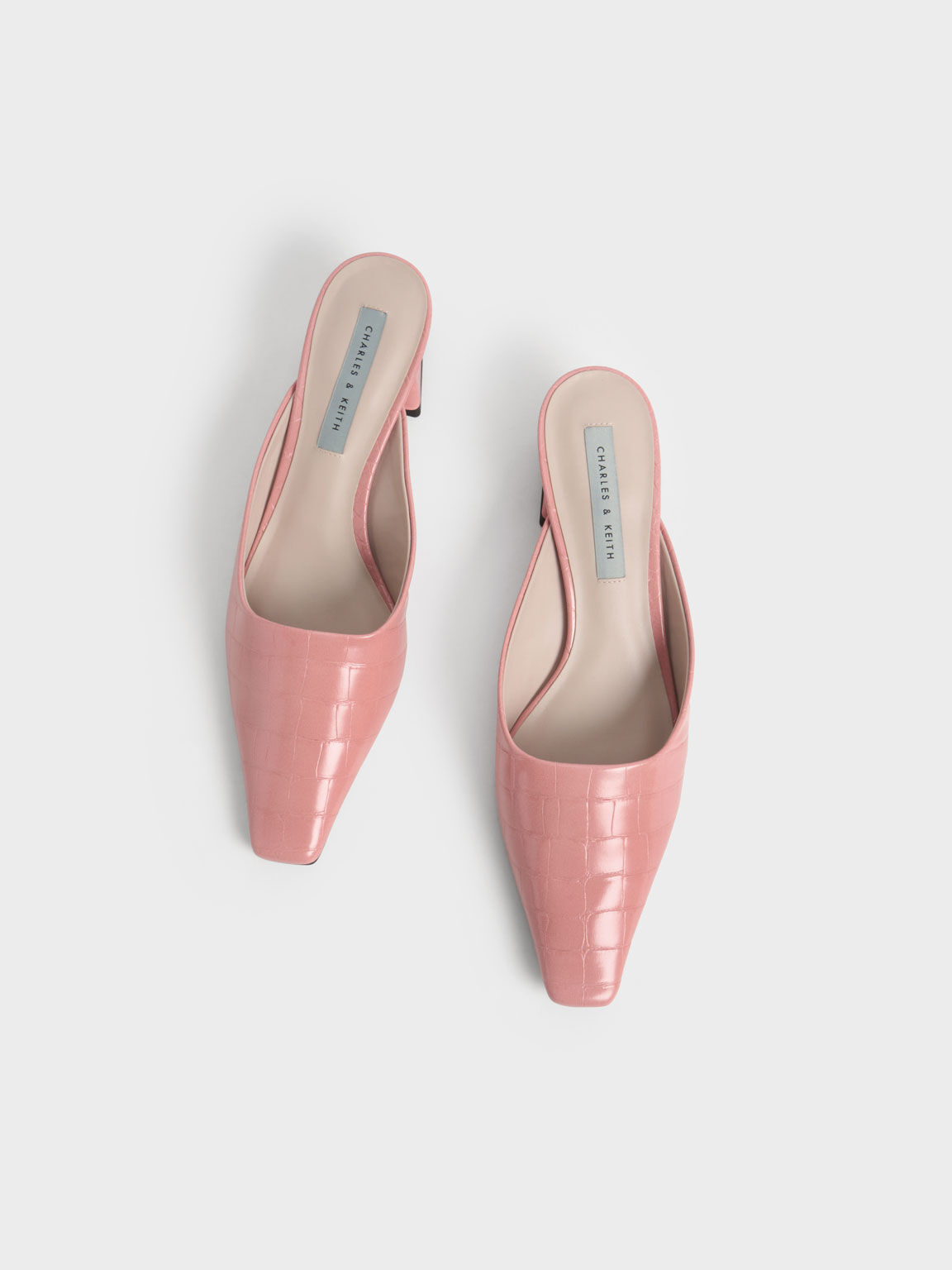 Animal Print Pink Croc Embossed Trapeze Heel Mules CHARLES
