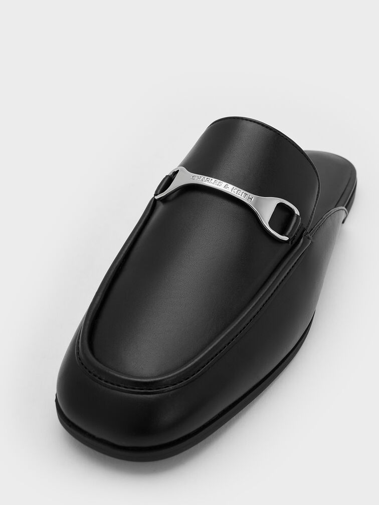 Leslie Metallic-Accent Mules, Black, hi-res