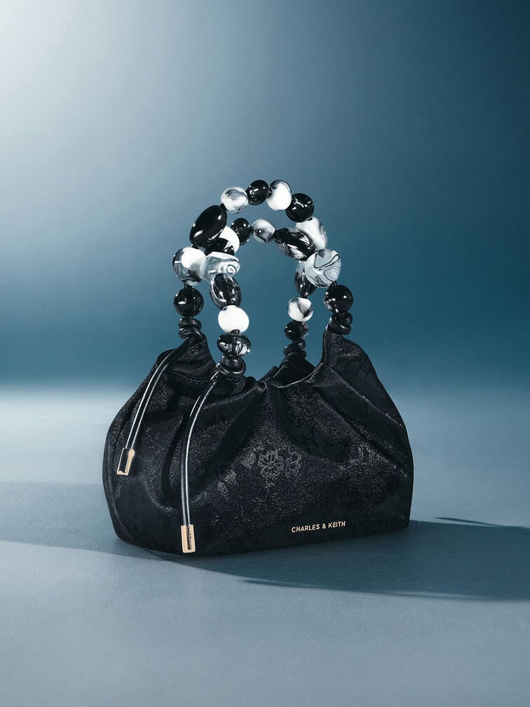 Aviary Jacquard Beaded-Handle Bag, Black, hi-res