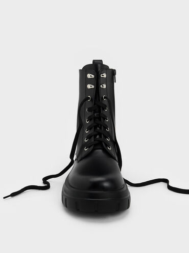 รองเท้าบูทหุ้มข้อแบบผูกเชือก, สีดำ, hi-res
