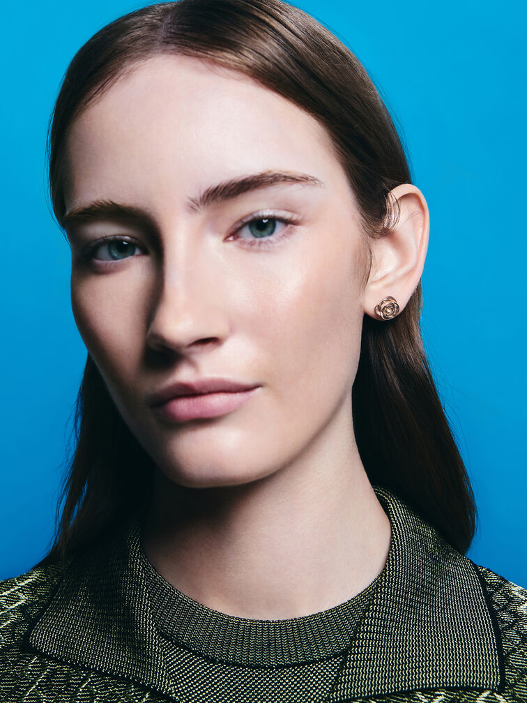 ต่างหูแบบติดลายดอกไม้รุ่น Rosalind, สีบรัชโรสโกลด์, hi-res