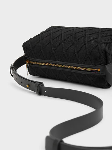 Willa Knitted Shoulder Bag, Black, hi-res