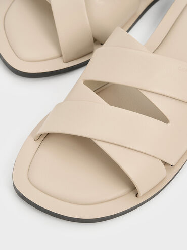 Strappy Crossover Slide Sandals, Beige, hi-res