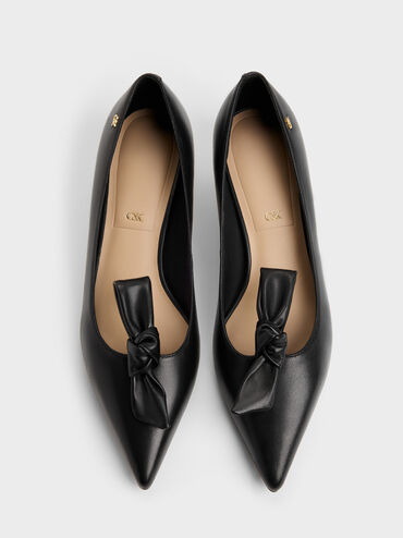Illana Leather Knot-Bow Kitten Heels, Black, hi-res