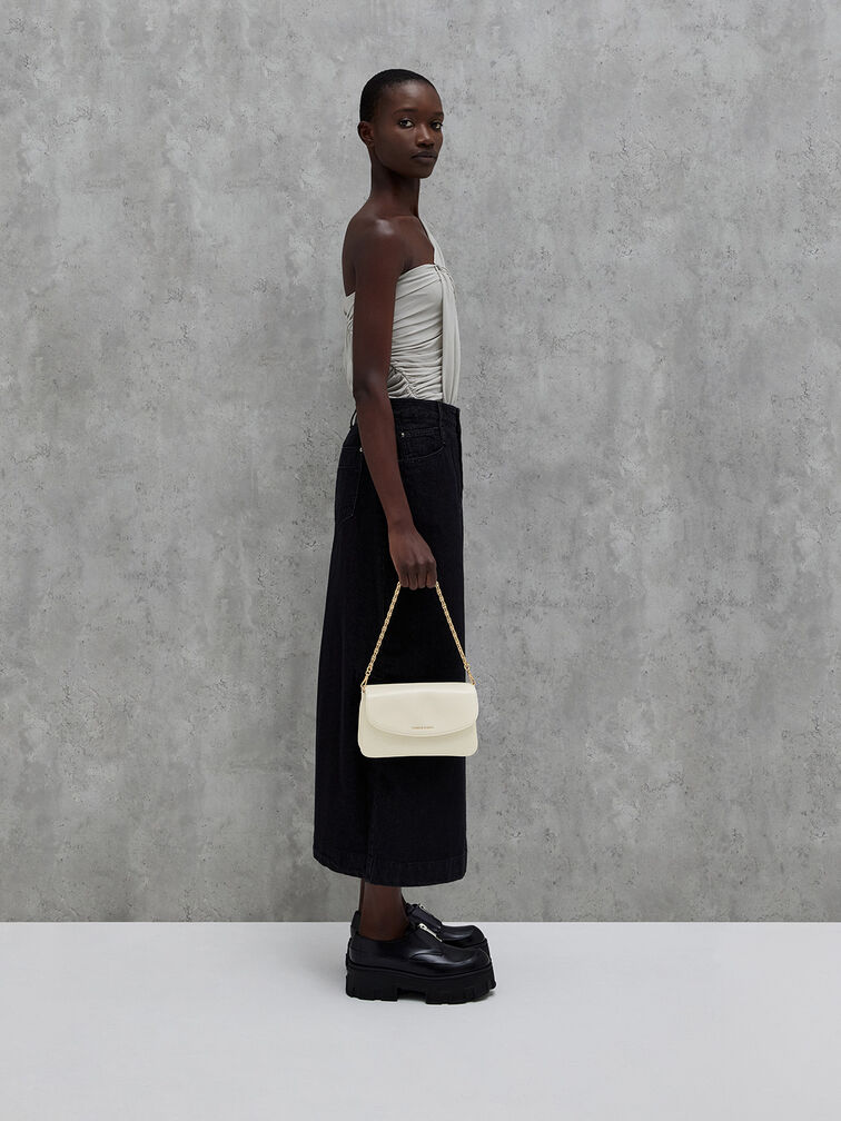 Caia Front Flap Shoulder Bag, Cream, hi-res