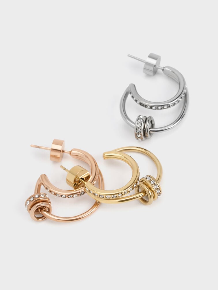 ต่างหูครึ่งเสี้ยวประดับคริสตัลรุ่น Hermione, สีเงิน, hi-res