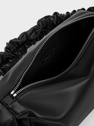 Cosette Ruched Handle Bag, สีดำอะไหล่สีเงิน, hi-res