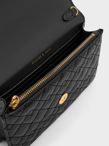 Duo Quilted Envelope Clutch, สีดำอะไหล่สีดำ, hi-res