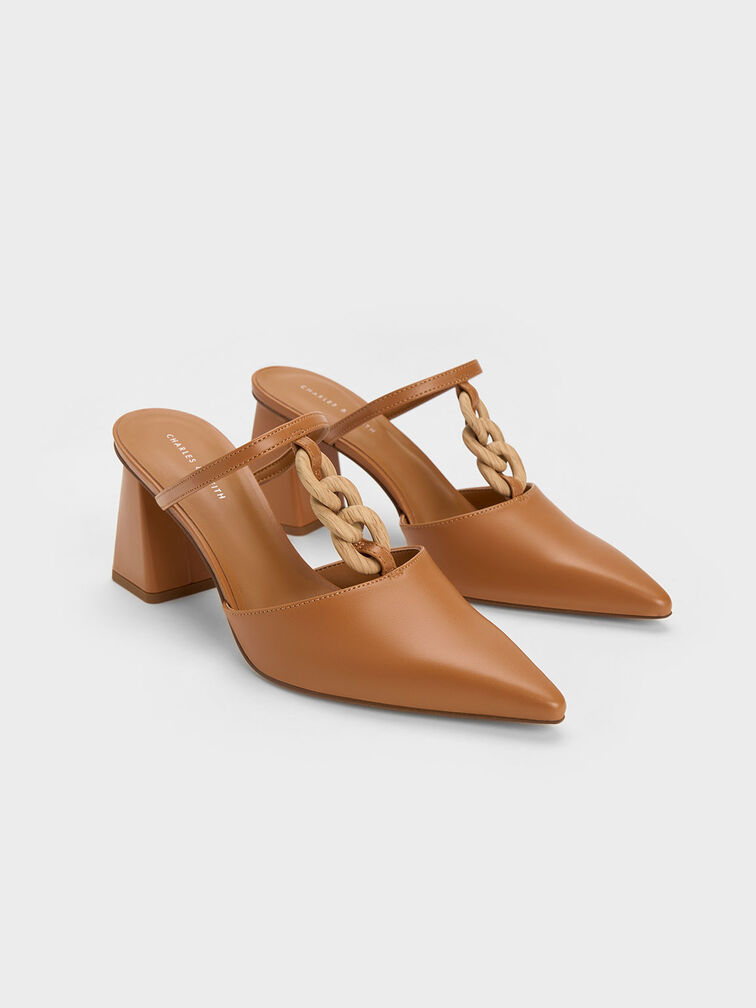 Chunky Chain-Link Heeled Mules, , hi-res