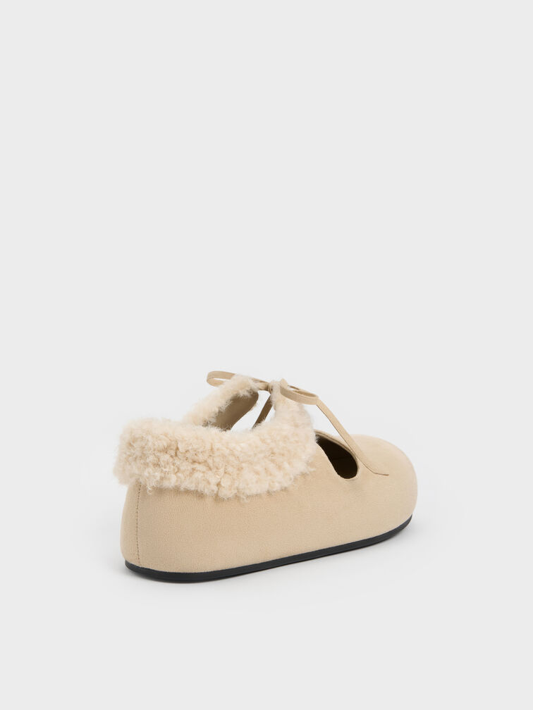 Emila Faux Suede Fur-Trim Mary Jane Flats, Chalk, hi-res