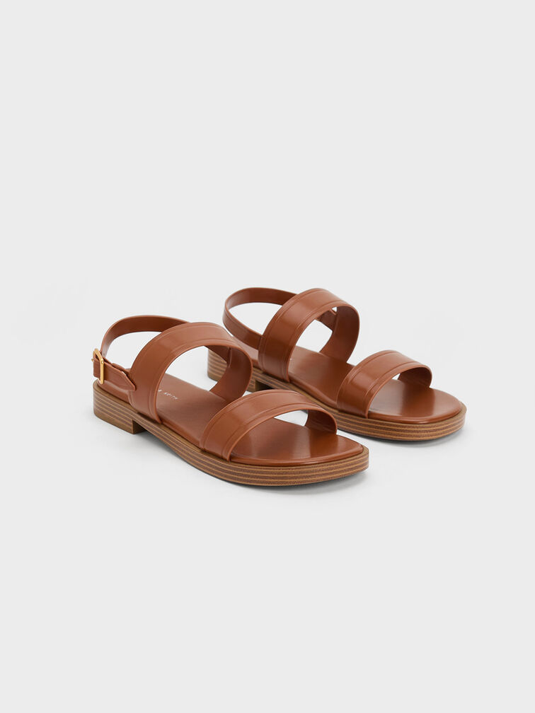 Buckled Double Strap Sandals, สีคอนยัค, hi-res