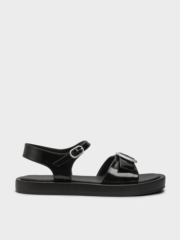 Buckled Slingback Sandals, Black Boxed, hi-res