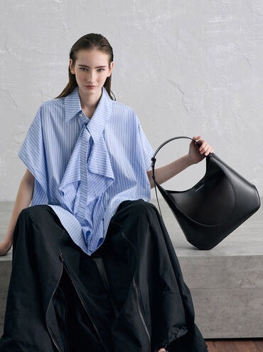 กระเป๋าโฮโบรุ่น Sigrid, สีดำอะไหล่สีเงิน, hi-res