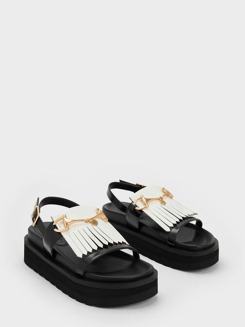 Horsebit & Fringe Platform Sandals, , hi-res