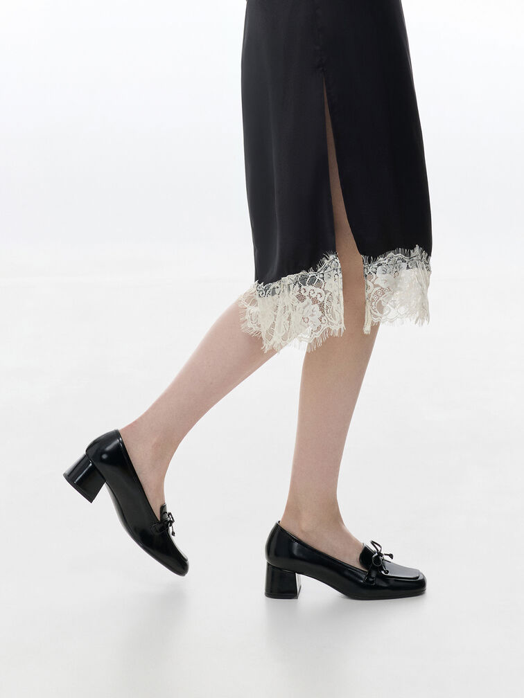 Circle-Charm Bow Loafer Pumps, Black Boxed, hi-res