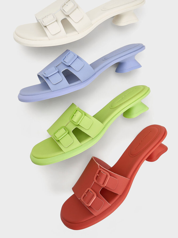 Double Buckle Sculptural Mules, สีชอล์ค, hi-res