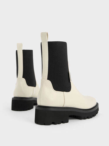 Two-Tone Knitted Sock Ridge-Sole Chelsea Boots, , hi-res