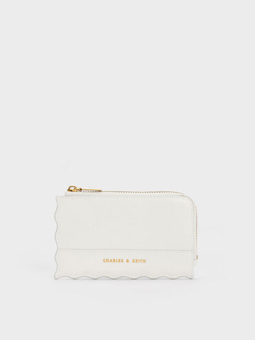 Wavy Trim Zip Wallet, White, hi-res