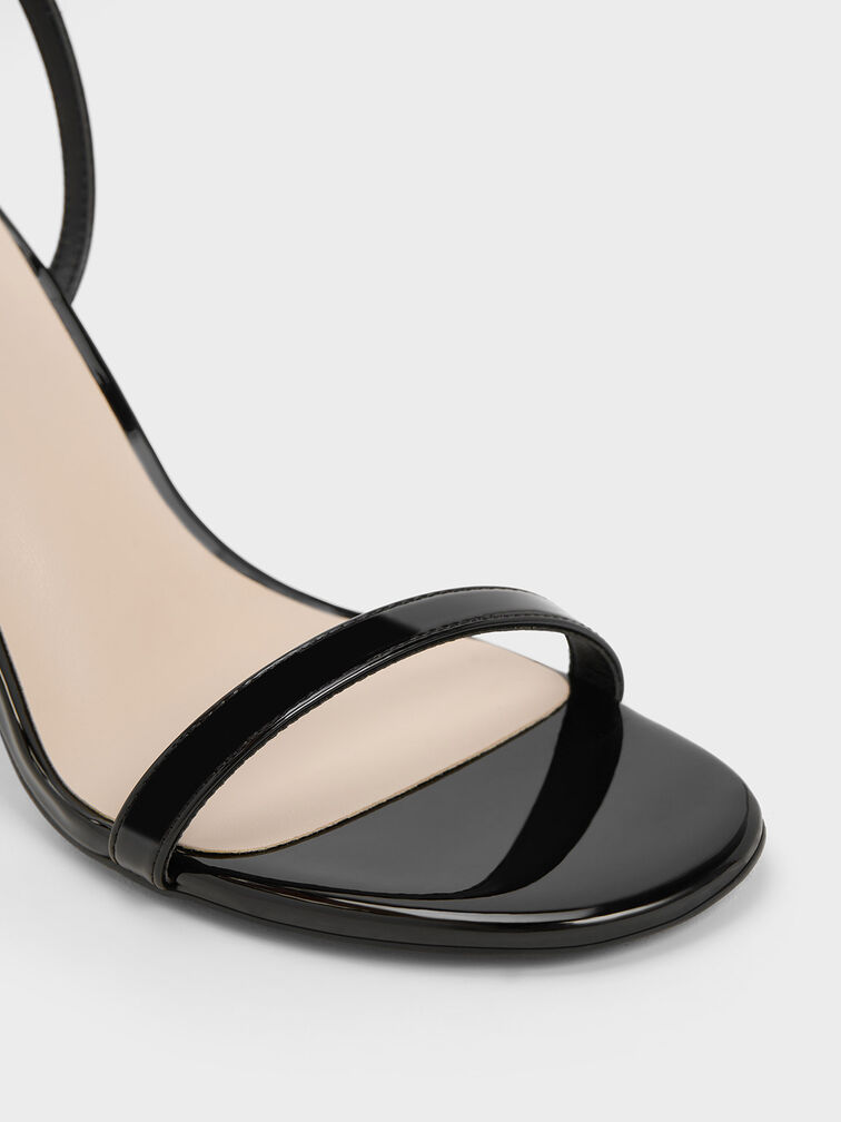 Cylindrical Metallic Heel Patent Sandals, , hi-res