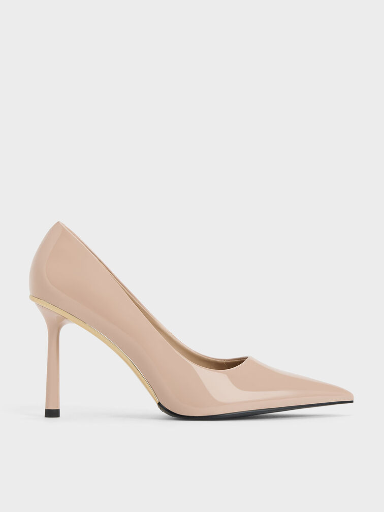 Patent Pointed-Toe Stiletto Heels, Nude, hi-res