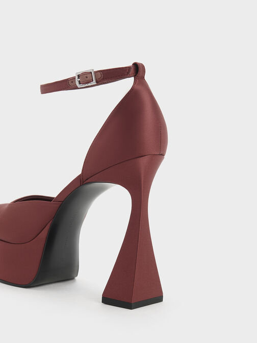 Recycled Polyester Flare Heel D'Orsay Pumps, สีมารูน, hi-res
