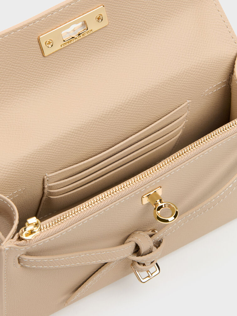 กระเป๋าถือดีเทลสายคาดแบบผูกปมรุ่น Tricha, Sand Beige, hi-res