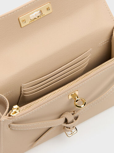 กระเป๋าถือดีเทลสายคาดแบบผูกปมรุ่น Tricha, Sand Beige, hi-res