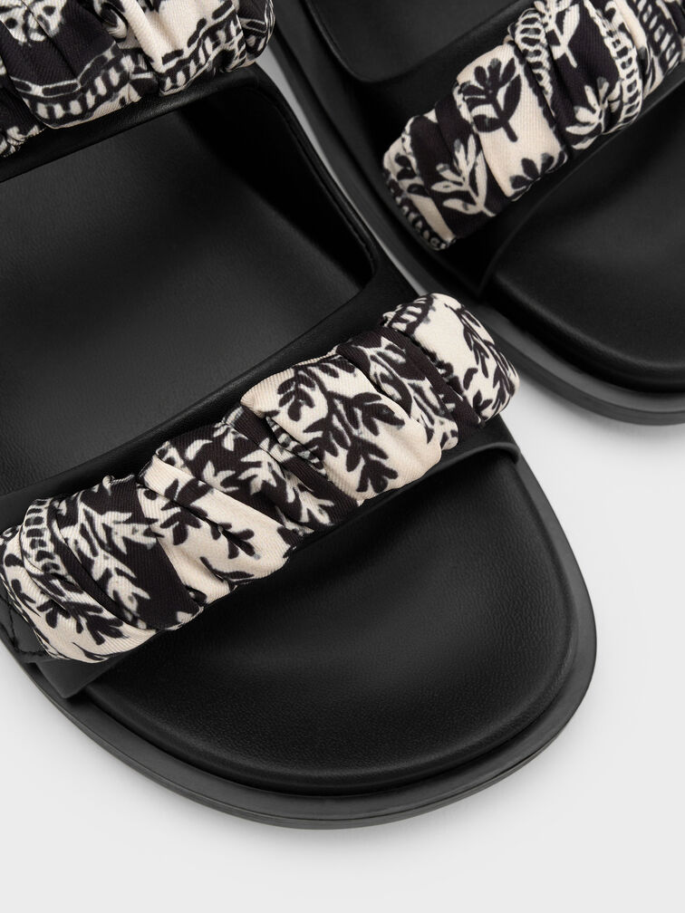 Tayari Leather Printed Double-Strap Sandals, Black, hi-res