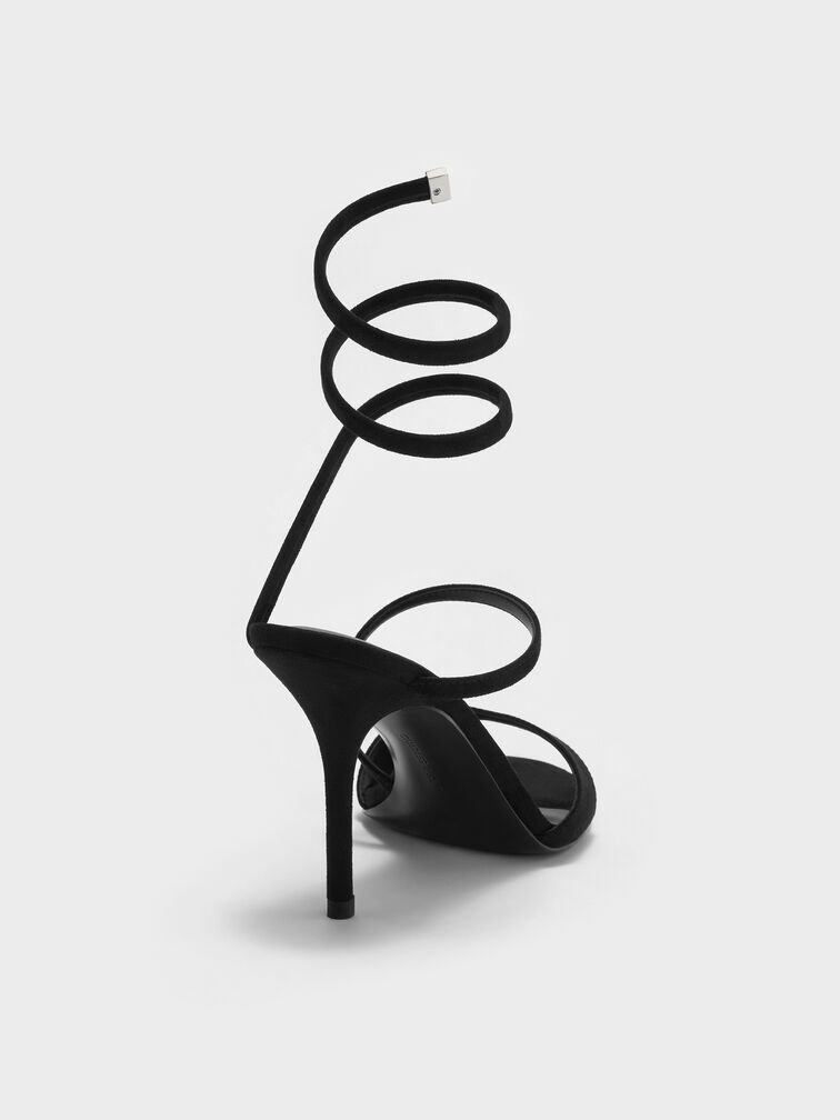 Emila Faux Suede Wraparound Heeled Sandals, Black Textured, hi-res