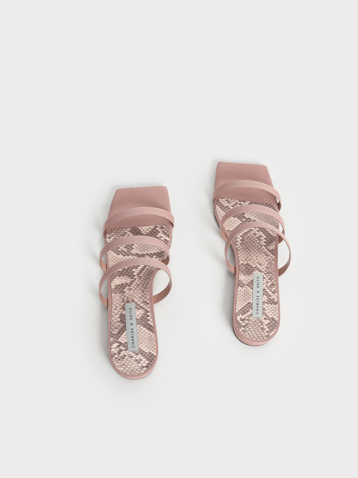 Grosgrain Snake Print Slide Sandals, Nude, hi-res