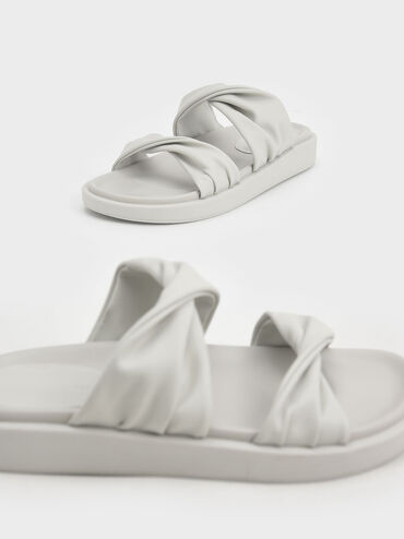 Twist Strap Padded Slide Sandals, สีขาว, hi-res