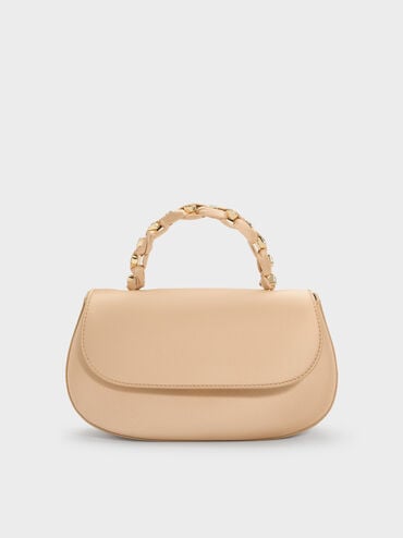 Eilian Satin Braided Top Handle Bag, Champagne, hi-res