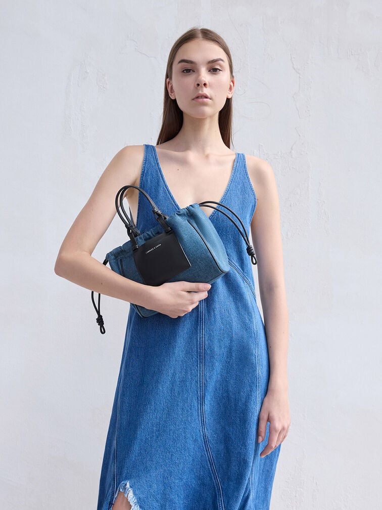Babylon Denim Drawstring Tote Bag, Denim Blue, hi-res