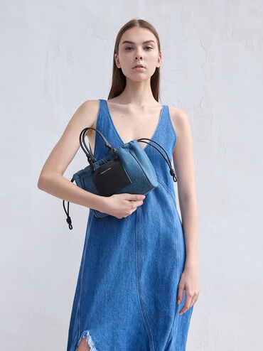 Babylon Denim Drawstring Tote Bag, Denim Blue, hi-res