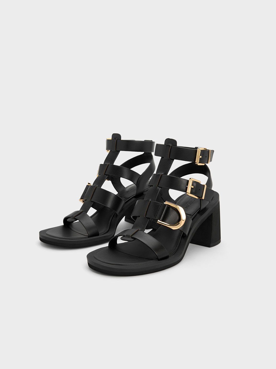 Black gladiator block heels on sale