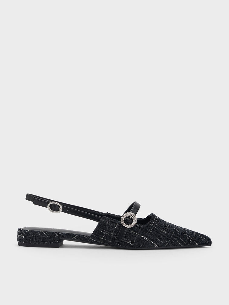 Tweed Crystal-Embellished Slingback Flats, สีมัลติ, hi-res