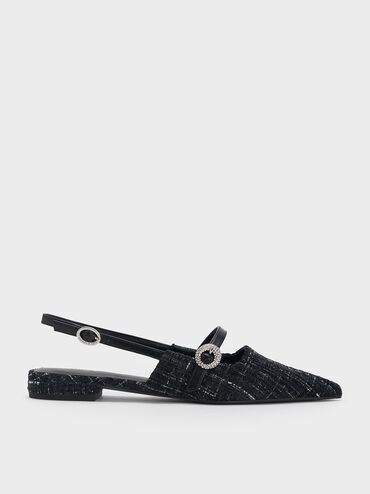 Tweed Crystal-Embellished Slingback Flats, สีมัลติ, hi-res