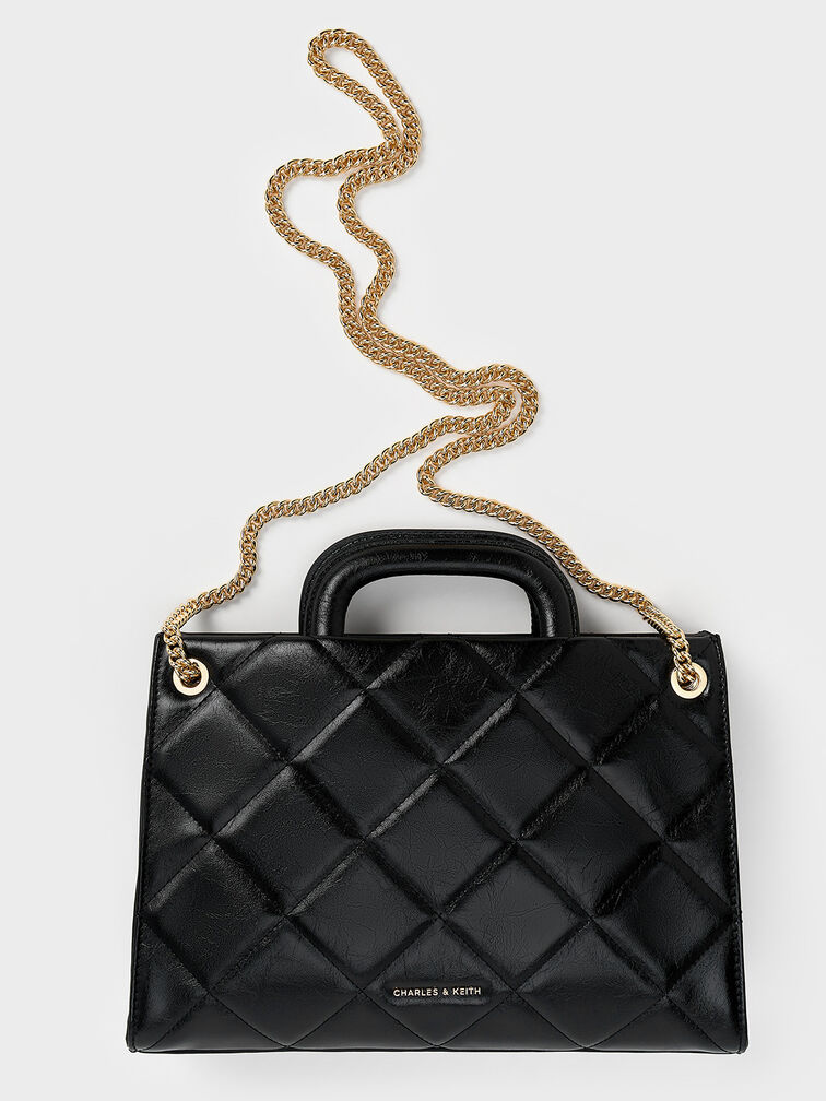 Apfra Quilted Chain-Handle Bag, Black, hi-res