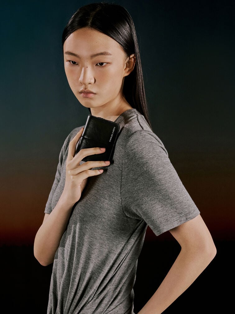 กระเป๋าสตางค์ใบเล็กรุ่น Simone, สีดำอะไหล่สีเงิน, hi-res