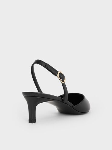 Pointed-Toe Slingback Kitten Heels, Black, hi-res