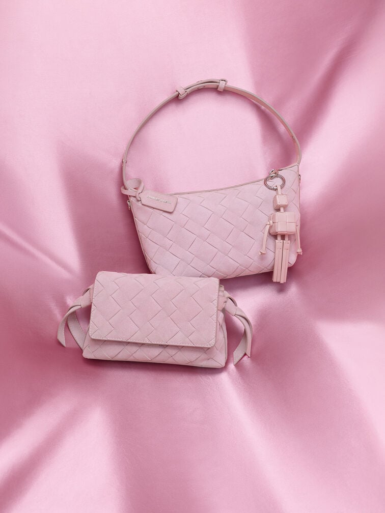 Ivette Recycled Suede Woven Shoulder Bag, Cotton Candy Pink, hi-res