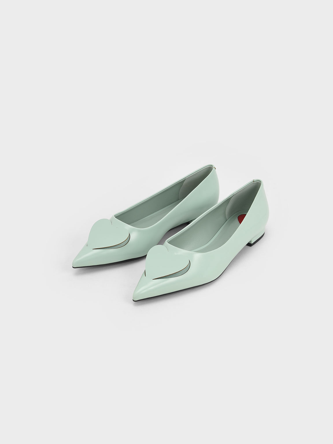 Valentine's Day Collection: Amora Heart Cut-Out Ballerina Pumps, Light Green, hi-res