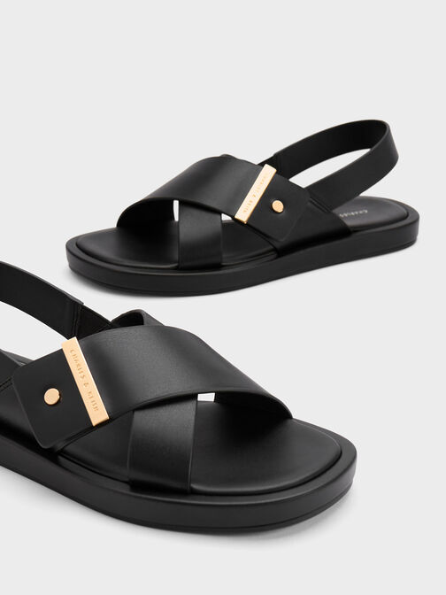 Crossover Back Strap Sandals, สีดำ, hi-res