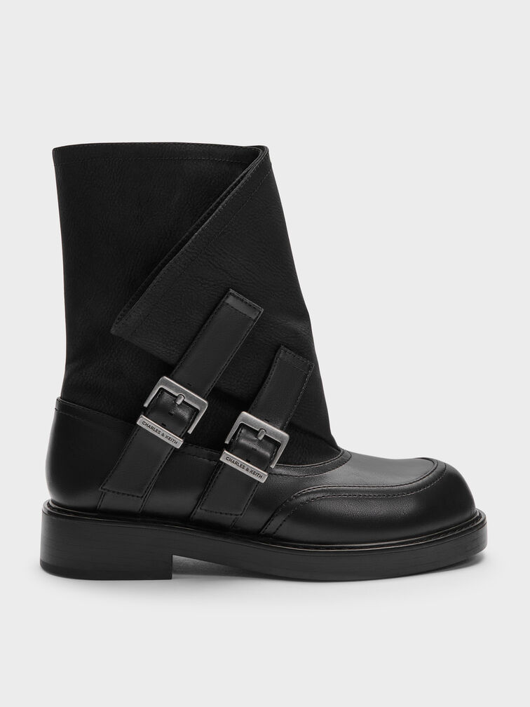 Aether Buckled Calf Boots, Black, hi-res