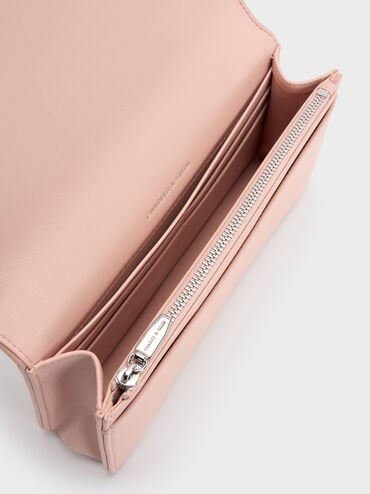 Paffuto Embroidered-Mesh Wallet On Chain, Light Pink, hi-res