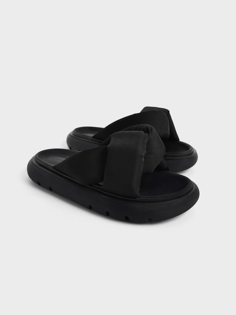 Odessa Nylon Round-Toe Slide Sandals, สีดำ, hi-res