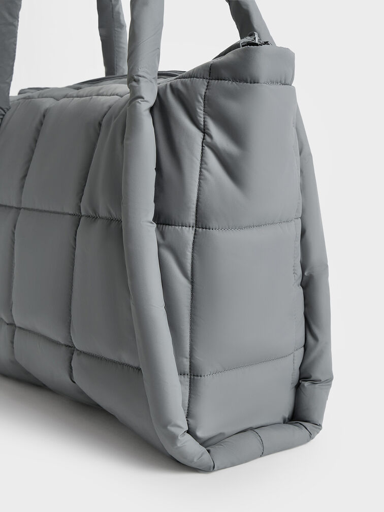 Errya Nylon Quilted Puffy Tote Bag, Grey, hi-res