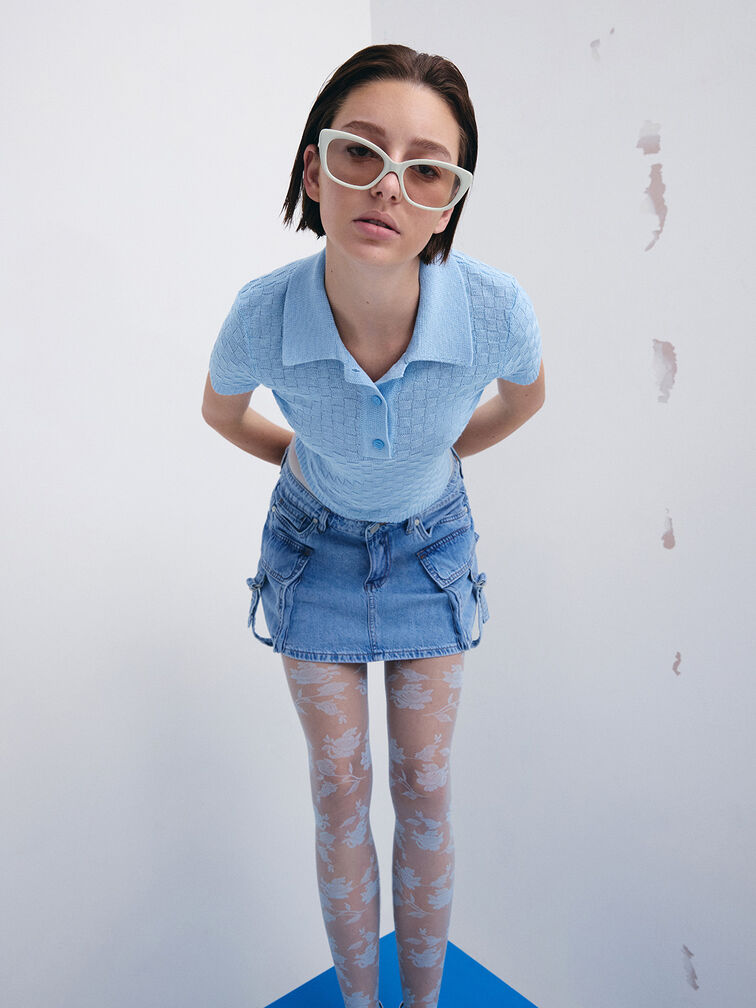 แว่นตากันแดดกรอบทรงตาแมววัสดุอะซิเตทรีไซเคิลรุ่น Maeva, สีชอล์ค, hi-res